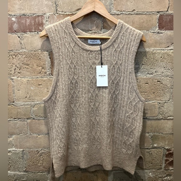 Moss Copenhagen NWT EDITA
 ZENIE Tan Wool Cable  Knit VEST Sz L - Picture 2 of 7